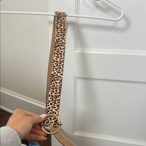 Free People Leopard Print Belt with Gold Buckle
